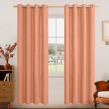 LAMIT Terracotta Linen Curtains 80 Inch Length for Living Room/Bedroom, Soft Thick Linen Textured Window Drapes Light Filtering Grommet Burlap Look Farmhouse Boho Decor, 2 Panels, 52 x 80 Inch