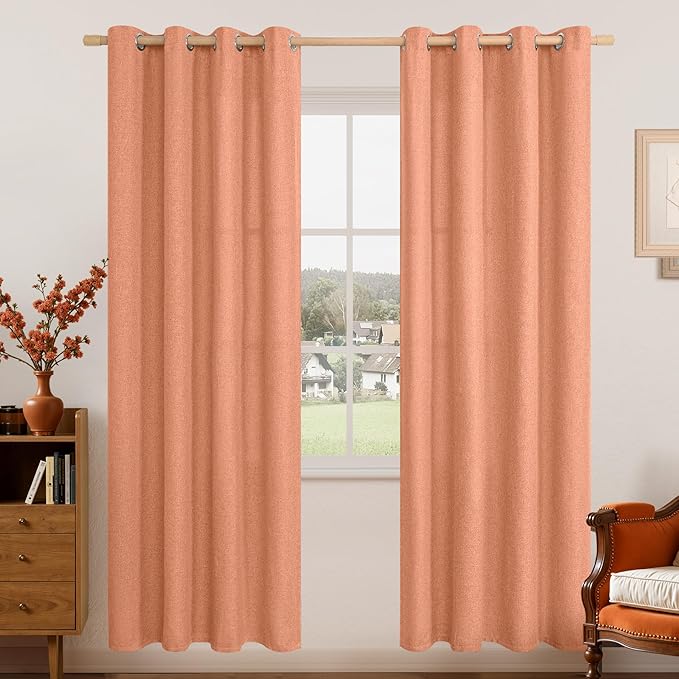 LAMIT Terracotta Linen Curtains for Living Room/Bedroom 78 Inches Long, Light Filtering Grommet Faux Linen Textured Window Drapes Fall Room Decor, 2 Panels, 52 x 78 Inch