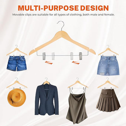 HOUSE DAY Wooden Hangers with Clips 24 Pack,Wooden Suit Hangers Skirt Hangers Solid Wood Pants Hangers Natural Smooth Finish Wood Hangers with Durable Metal Clips for Blouse, Dress, Coat, Jacket