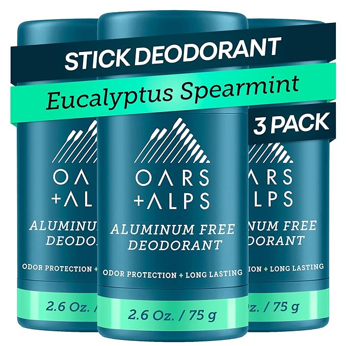 Oars + Alps Aluminum Free Deodorant for Men and Women, Dermatologist Tested and Made with Clean Ingredients, Travel Size, Eucalyptus Spearmint, 3 Pack, 2.6 Oz Each