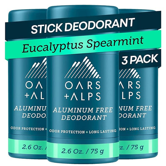 Oars + Alps Aluminum Free Deodorant for Men and Women, Dermatologist Tested and Made with Clean Ingredients, Travel Size, Eucalyptus Spearmint, 3 Pack, 2.6 Oz Each