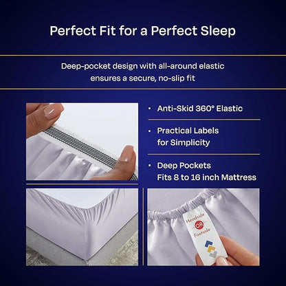 California Design Den King Size Sheets Set - Luxury 1000 Thread Count Sateen, Thick and Natural 100% Cotton King Bed Sheets, Deep Pockets, Cool and Durable Bedding Set - Lavender Grey