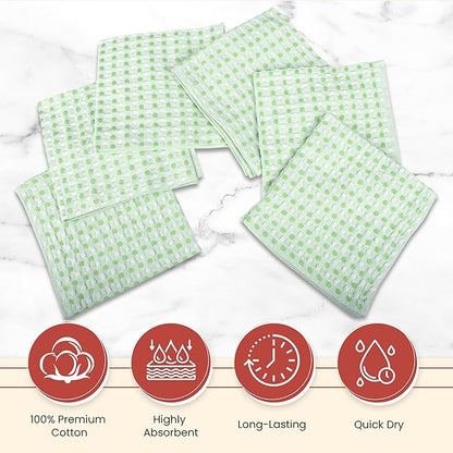 Vintage Vista 100% Cotton Dish Cloths (Pack of 6) - Dish Rags for Washing Dishes - Reusable & Highly Absorbent Kitchen Towels - Kitchen Rags for Christmas - (12" x 12" - Green Honeycomb)