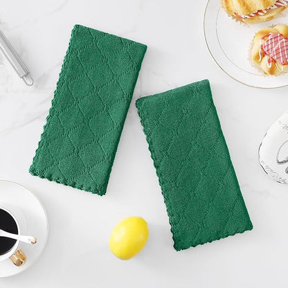 Homaxy 12 Pack Dish Towels for Kitchen (10 x 20 Inches, Dark Green), Super Soft and Absorbent Coral Velvet Dish Cloths for Washing Dishes, Nonstick Oil Fast Drying Microfiber Cleaning Cloth