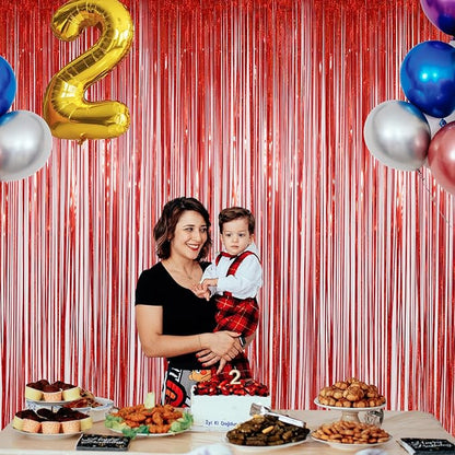 Foil Fringe Curtains Christmas Decorations - Melsan 3 Pack 3.2 x 8.2 ft Tinsel Curtain Party Photo Backdrop for Birthday Party Baby Shower or Graduation Decorations (Pure red)