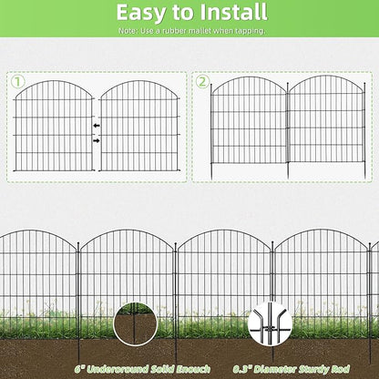 Decorative Garden Fence 32in (H) x12ft (L), 5 Pack No Dig Fence Animal Barrier for Dog with Lock, Arched Flower Bed Edging, Wire Border Panel Fencing for Yard Patio Outdoor Decor