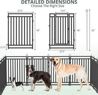 Dog Fence Outdoor Indoor, 40" Inch Height 16 Panels Dog Playpen for Large/Medium/Small Dogs Metal Dog Pen for Yard Camping and RV | Black-Silver