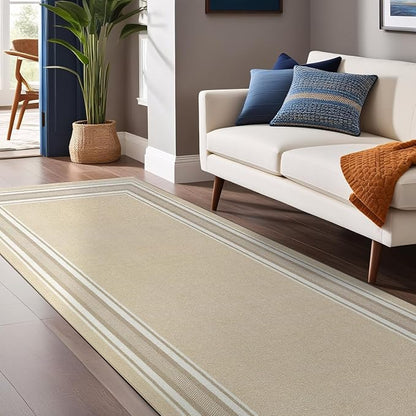 Modern Bordered Non Slip Indoor Runner Rugs for Living Room 2x5 Area Rugs for Kitchen, Rug for Bedroom, and Hallway, Stain Resistant Easy Cleaning Non Shedding Beige 2 x 5