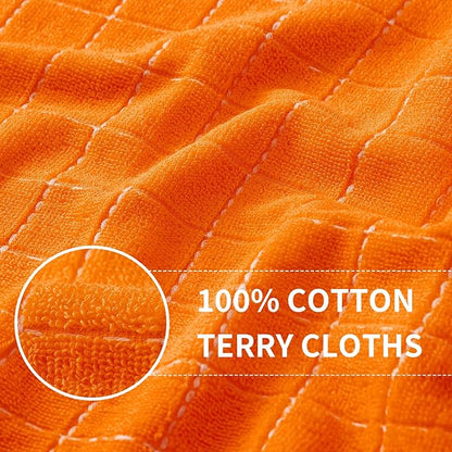 Homaxy 100% Cotton Terry Kitchen Towels(Orange, 13 x 28 inches), Checkered Designed, Soft and Super Absorbent Dish Towels, 4 Pack