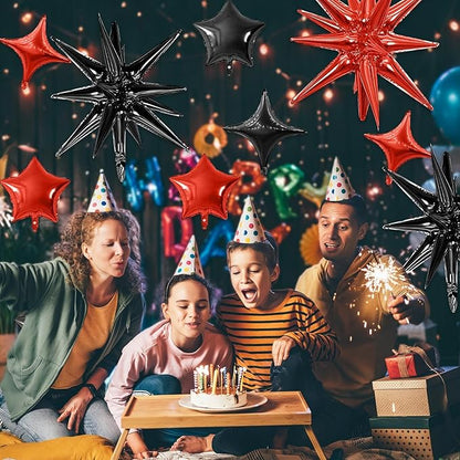 Red Black Star Balloon,16Pcs Star Foil Balloons Set with 22Inch Explosion Spike Cone Balloons and 10Inch Quadrangle Helium Balloon for Birthday Wedding Baby Shower and Halloween Party Decorations