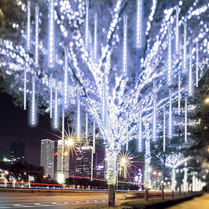 2 Pack Christmas Decorations Lights Outdoor, Extendable Meteor Shower Lights with Timer, Total 384LED 30cm 16 Tubes Indoor Outdoor Snow Cascading String Light for Xmas Garden Party Decor (Cool White)