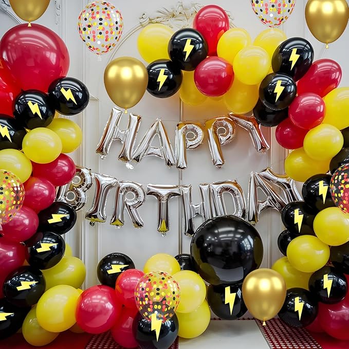 Red Black Yellow Balloons, 50 Pcs 12 Inches Cartoon Birthday Party Balloons with Confetti Balloon, Cartoon Theme Balloons for Kids Birthday Baby Shower Carnival Party Decor