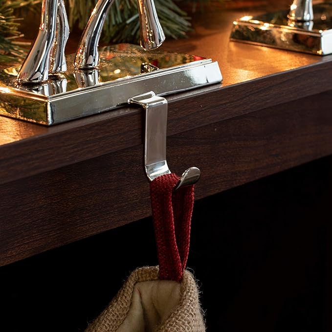 BIRDROCK HOME Christmas Stocking Holders for Mantle - Weighted Metal Hanger for Stockings & Holiday Decor - Sturdy Metal Hook for Fireplace, Staircase & Shelf - Non-Scratch Base - Reindeer