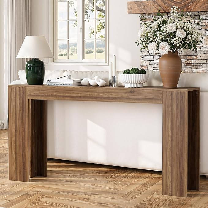 Vibe & Dine 63" Entryway Table, Farmhouse Console Table Foy Hallway Table, Narrow Long Wood Couch Table Behind Sofa for Living Room, Walnut