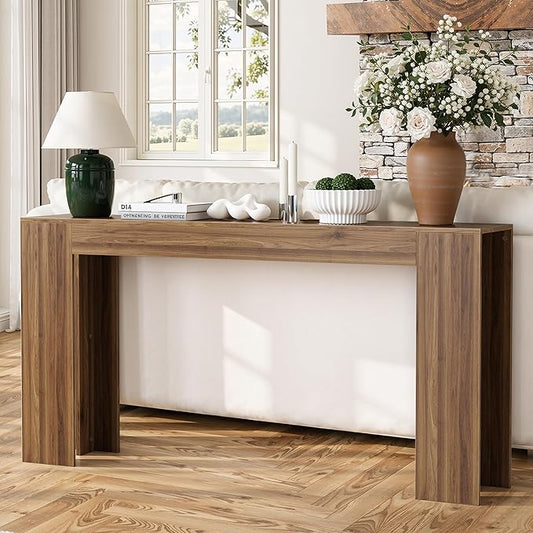 Vibe & Dine 63" Entryway Table, Farmhouse Console Table Foy Hallway Table, Narrow Long Wood Couch Table Behind Sofa for Living Room, Walnut