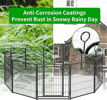 Dog Playpen Outdoor Extra Wide 24 Piece Panels Heavy Duty Dog Fence 50" Height Anti-Rust with Doors Portable for RV Camping Yard, Total 63FT, 316 Sq.ft, Snowy Black