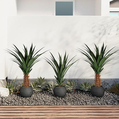 Set of 2 Artificial Agave Plants 39.4 Inch, Realistic Faux Spiked Agave Trees with Lifelike Leaves and Moss in White Pots, Indoor Outdoor Floor Plants for Home Office Patio Porch Decor(2pcs-3.2ft)