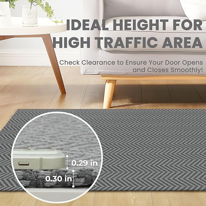 2x8 Ft Braided Runner Rug Washable Runners for Hallways Kitchen Runner Rug with Rubber Backing Cotton Entryway Runner Indoor, Woven Floor Carpet for Hall Kitchen Bedroom, Charcoal Gray/Gray