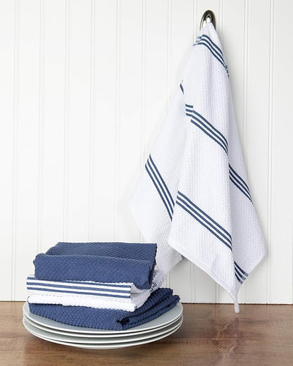 Sticky Toffee Cotton Kitchen Towels Set of 4 – 28x16 in Dark Blue and White Dish Towels, Reusable and Absorbent Tea Towels for Cleaning or Drying, Oeko-Tex Cotton