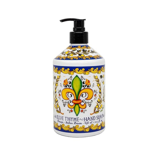Perugia Italian Deruta Hand Soap - 21.5 fl oz Bottles - 8 pack - Lavendar, Sweet Orange, Lemon Verbana, and Olive Thyme
