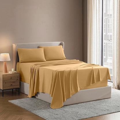 Nestl King Sheet Set - Luxury 1800 Ultra-Soft Microfiber King Bed Sheets - Double Brushed - Deep Pockets - Easy Fit - 4 Piece Set - Bedding Sheets & Pillowcases (King, Camel Gold)