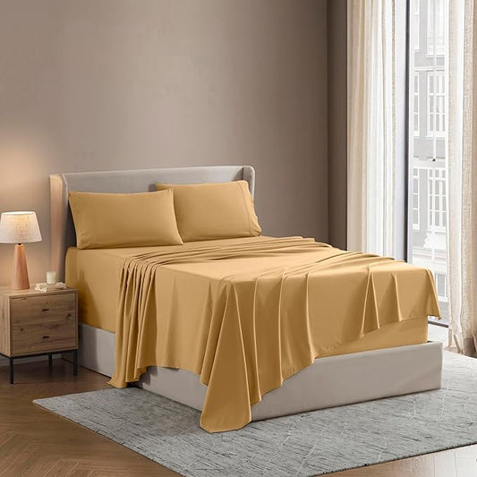 Nestl King Sheet Set - Luxury 1800 Ultra-Soft Microfiber King Bed Sheets - Double Brushed - Deep Pockets - Easy Fit - 4 Piece Set - Bedding Sheets & Pillowcases (King, Camel Gold)