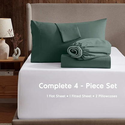 Nestl Split King Sheet Set - 1800 Ultra-Soft Microfiber Bed Sheets - Double Brushed - Deep Pockets - Easy Fit - 5 Piece Set - Bed Sheets & Pillowcases (Split King, Forest Green)