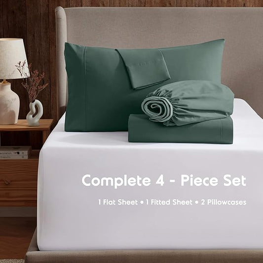 Nestl Split King Sheet Set - 1800 Ultra-Soft Microfiber Bed Sheets - Double Brushed - Deep Pockets - Easy Fit - 5 Piece Set - Bed Sheets & Pillowcases (Split King, Forest Green)
