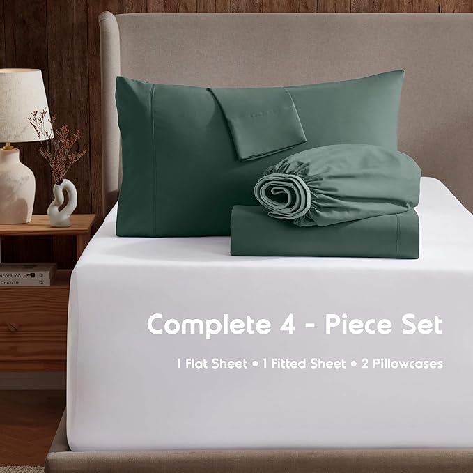 Nestl Short Queen Sheet Set - 1800 Ultra-Soft Microfiber - Double Brushed - Deep Pockets - Easy Fit - 4 Piece Set - Bed Sheets (Short Queen, Forest Green)