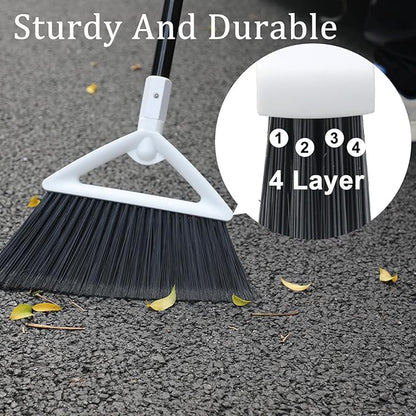 3 Pack Outdoor Indoor Broom, Brooms for Sweeeping Indoor, Heavy-Duty Kitchen Broom with Long Pole, Angle Broom White for Garages Restaurant Courtyard Office Slidewalk Lobby Sweep Dust