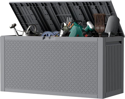 ZYJOYY Outdoor Storage Box, 90 Gallon Deck Box, Waterproof Resin Storage Box for Patio Cushions, Gardening Tools, Lockable, UV Resistant, Grey