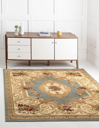 Rugs.com Chateau Collection Rug - 3 Ft Square Light Blue Medium Pile Rug