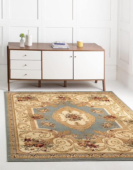 Rugs.com Chateau Collection Rug - 3 Ft Square Light Blue Medium Pile Rug