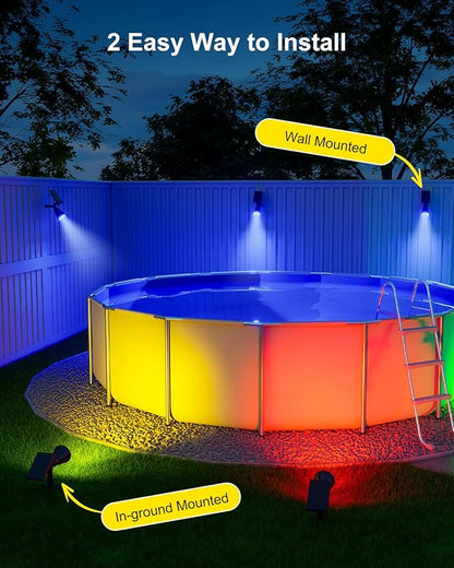 2 Pack Color Change Halloween Solar Spotlights Outdoor Rainbow Waterproof Landscape Uplights for Outside Decor, Skeletons, Ghost, Witch, Accent Lighting for Wall, House, Patio, Path, Pool, Walkway