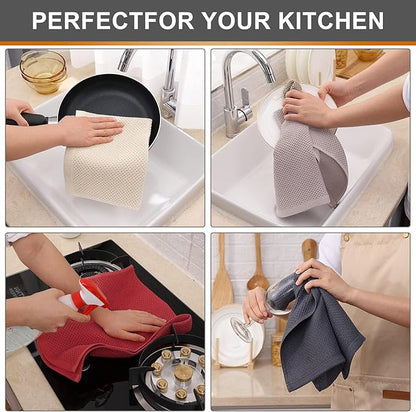 Kitinjoy 100% Cotton Waffle Weave Kitchen Towels, 4-Pack Super Soft and Absorbent Dish Towels for Drying Dishes, Kitchen Hand Towels, 13 in x 28 in, Multicolor