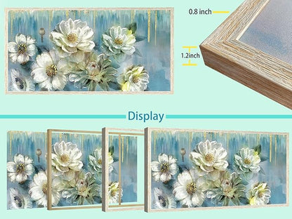 Ardemy Teal Canvas Wall Art Large Framed Magnolia White Floral Pictures Wall Decor Textured Painting Flowers Turquoise Artwork for Living Room Bedroom Dining Room Home Office, 40"x20"