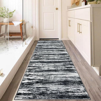 KOZYFLY 3x8 Area Rug Modern Ombre Area Rug for Bedroom, Washable Rug Non-Slip Soft Striped Living Room Rug, Black Navy Blue Grey Abstract Carpet for Laundry Nursery