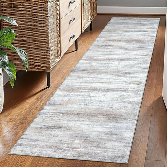 KOZYFLY Modern Abstract Runners for Hallways, 2x7 Kitchen Rugs Non-Slip Washable Soft Striped Kitchen Runner Rugs, Print Beige Carpet Runner for Entryway Bathroom Laundry Room Foyer