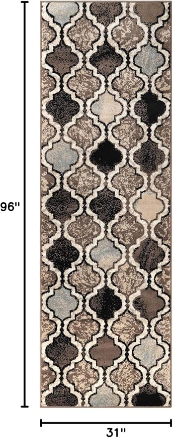 Superior Indoor Area Runner, Jute Backed, Perfect for Hallway, Living/ Dining Room, Bedroom, Office, Kitchen, Entryway, Modern Geometric Trellis Floor Decor, Viking Collection, 2' 7" x 8', Ivory