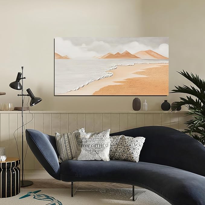Canvas White Wall Art Decor Abstract Canvas Art Wall Decor Beach Coastal Wall Art Prints Modern Minimalist Wall Art Decorations Brown Artwork for Walls Bedroom Office Kitchen Wall Decor 20" X 40"