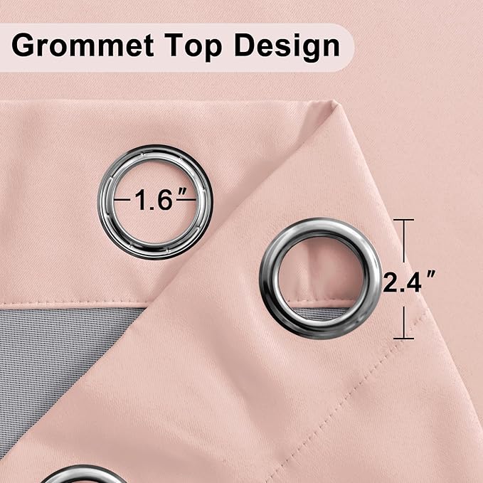 XWZO 100% Blackout Curtains 2 Panels with Tiebacks- Heat and Full Light Blocking Window Treatment with Black Liner for Kid's Room, Grommet Top, Blush Pink, W42 x L54, Set of 2