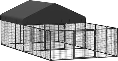 Dog Kennel with Dog Fence for Medium/Small Dogs Anti-Rust Coating Cage with Roof All Weather Resistant Dog House with Double Locks