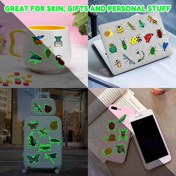 96PCS Glow in The Dark Bug Temporary Tattoos for Kids – Luminous Bug Stickers for Boys Girls Birthday Party Favors, Halloween Decorations, School Rewards, Bug-Themed Gifts (Luminous)