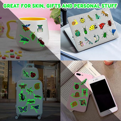 96PCS Glow in The Dark Bug Temporary Tattoos for Kids – Luminous Bug Stickers for Boys Girls Birthday Party Favors, Halloween Decorations, School Rewards, Bug-Themed Gifts (Luminous)