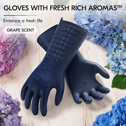 Vgo 1 Pair Household Cleaning Gloves Infused with Rich Aromas, Lined Long Sleeves Kitchen Gloves for Bathroom, Gardening, Pet Care (Dark Blue, S, TP1117)