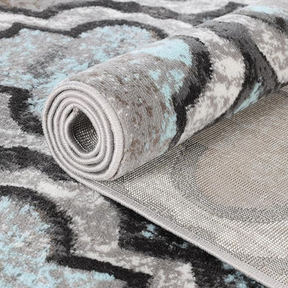 Superior Indoor Area Rug, Jute Backing, Modern Plush Rugs for Hallway, Living, Dining Room, Office, Kitchen, Geometric Trellis Floor Decor, Viking Collection, 4' x 6', Turquoise