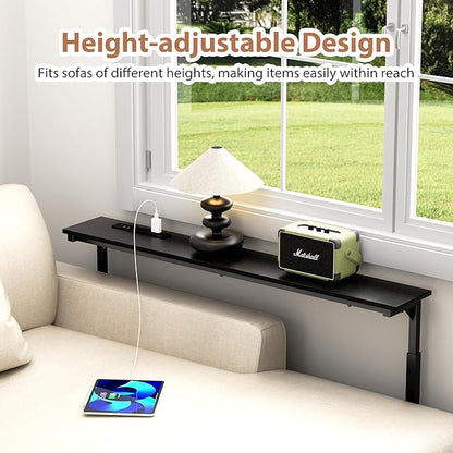 GRLEAF 45" Adjustable Height Narrow Console Table with Power Outlets, Long Sofa Table with Charging Station Behind Couch Table Skinny Entryway Table for Living Room, Hallway and Office – Black