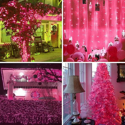 Green Wire,Pink Incandescent Bulb 100 Mini String Lights for Indoor Christmas Tree Garland Birthday Wedding Party Festival Decoration