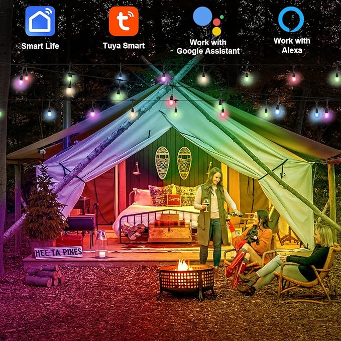 EMANER Outdoor String Lights Color Changing, 96ft Wi-Fi APP String Light Music Sync with Remote, Alexa Google Home Compatible, Infinite Color Smart String Light Dimmable for Halloween Decoration