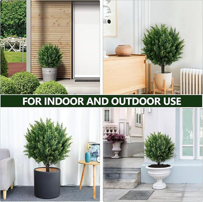 27.6" H Artificial Plants Outdoor Set of 2, Artificial Cypress Topiary Fake Plants, Realistic & UV-Resistant, Perfect for Indoor & Outdoor Decor, Easy to Install & Fade-Resistant